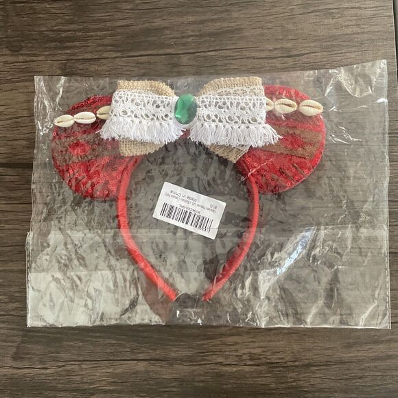 Girls Princesses Red Sequin Ear Headband Shells Gold Burlap Lace - Picture 6 of 6